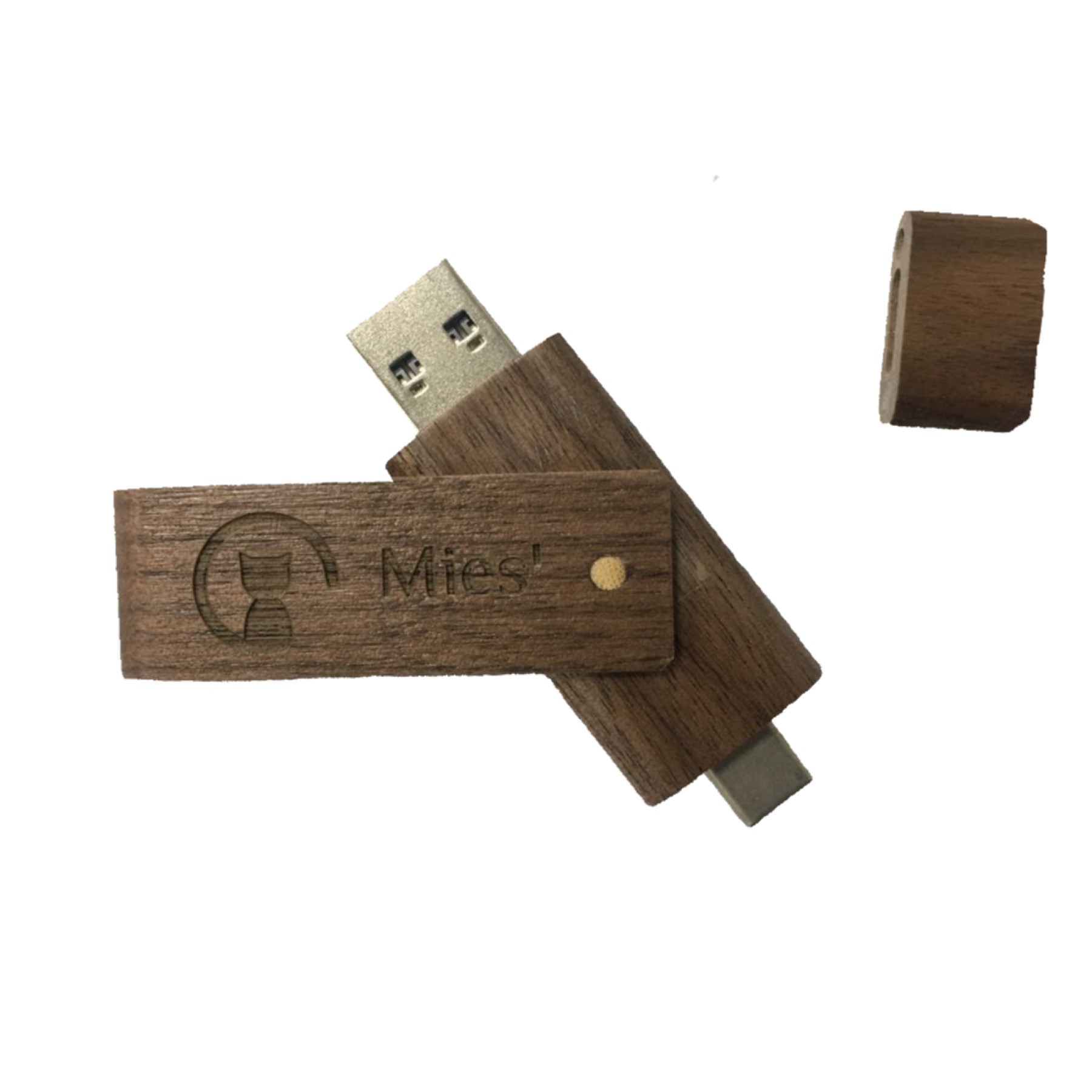 Mies' Wooden USBメモリ 32GB with TypeC interface (2 in 1) 両面挿し